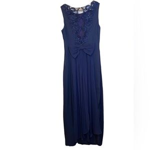 Dave and Johnny Navy Sequin Beaded Back Long Maxi Dress Size 8